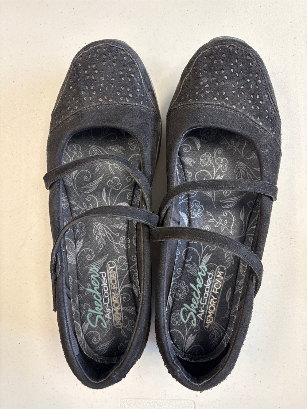 Skechers Black Mary Jane Flats with Dual Strap and Perforated Toe